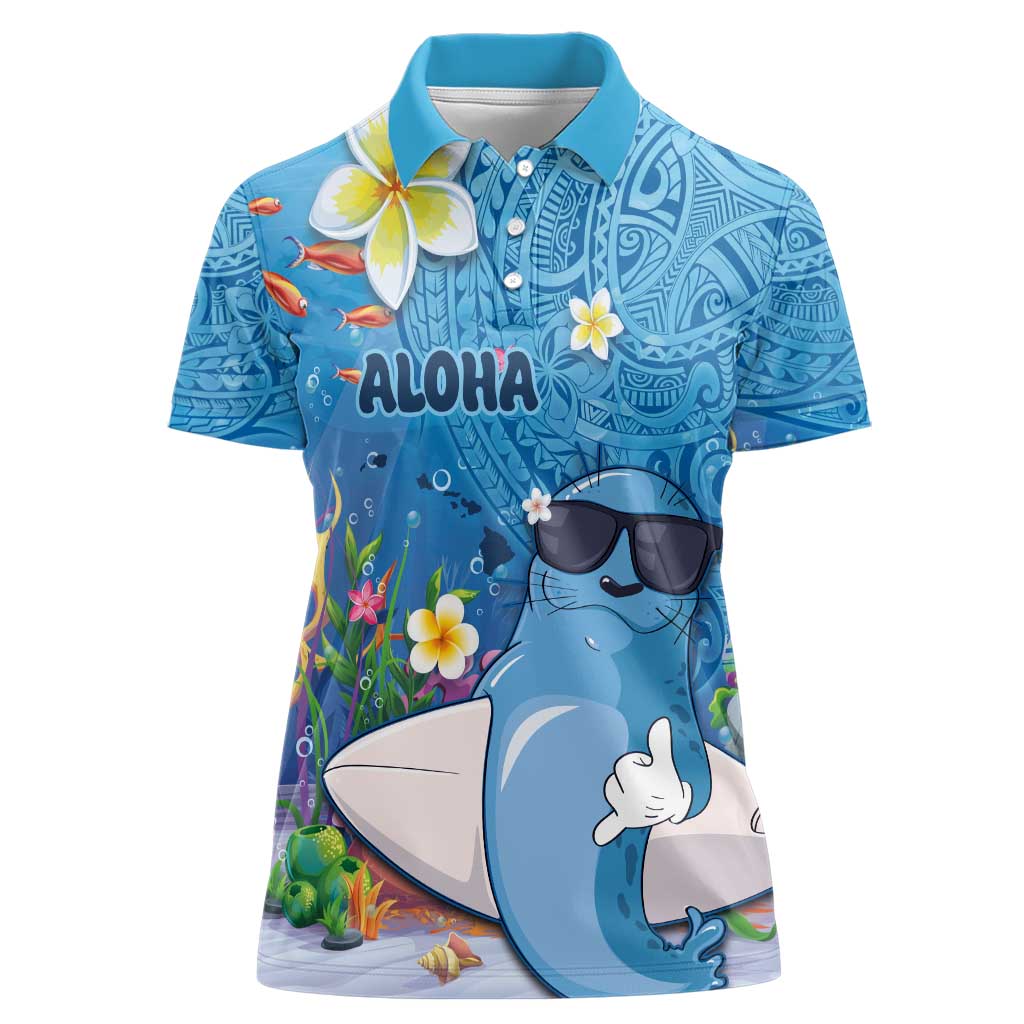 Aloha Hawaiian Monk Seal Women Polo Shirt Polynesian Tattoo The Ocean and Undersea Vibe