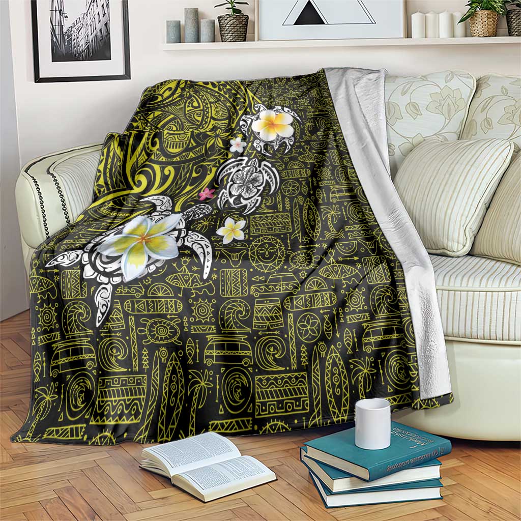 Hawaiian Turtle and Plumeria Blanket Polynesian Tattoo and Tribal Elements Pattern Yellow Color LT03 Yellow - Polynesian Pride