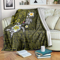 Hawaiian Turtle and Plumeria Blanket Polynesian Tattoo and Tribal Elements Pattern Yellow Color LT03 Yellow - Polynesian Pride