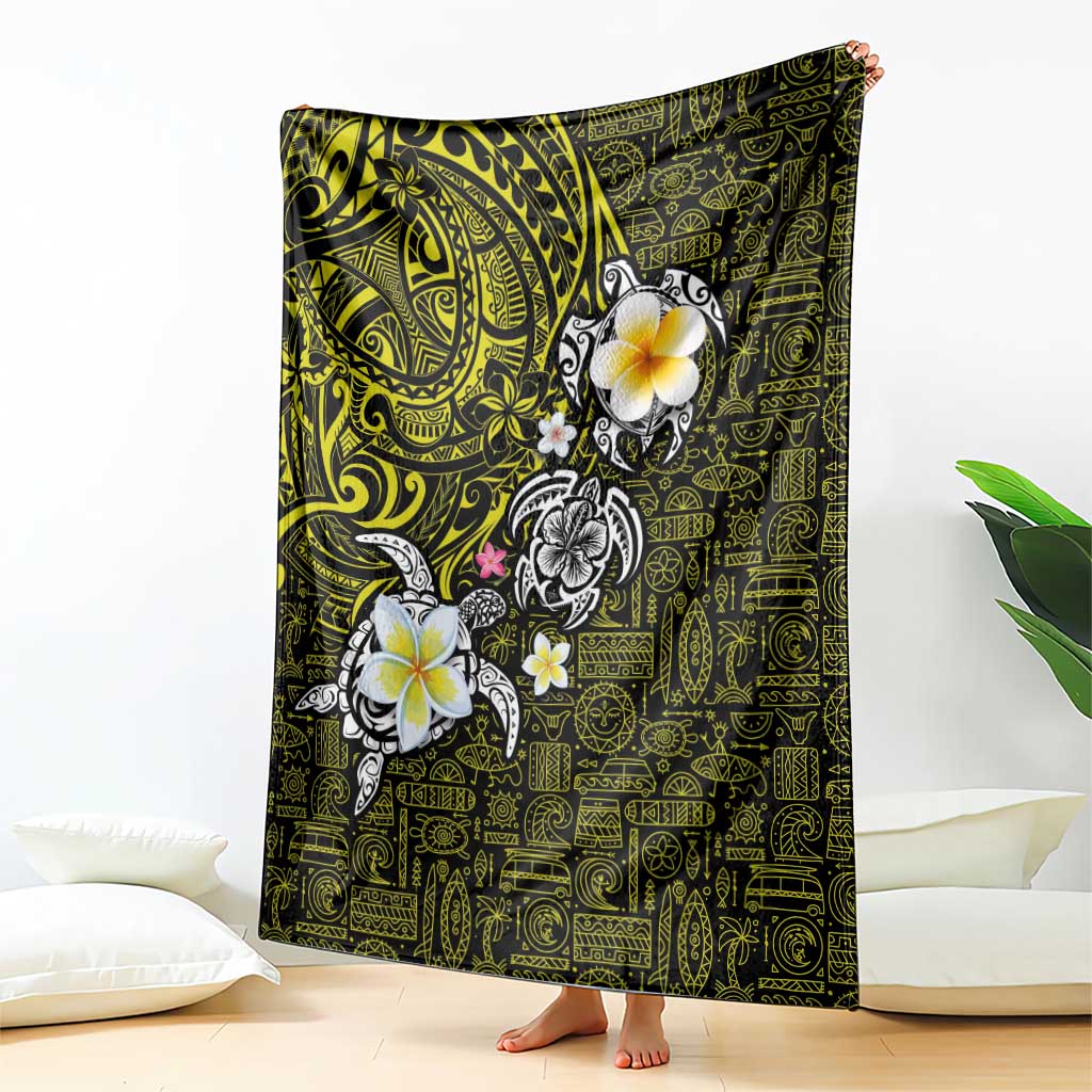 Hawaiian Turtle and Plumeria Blanket Polynesian Tattoo and Tribal Elements Pattern Yellow Color LT03 - Polynesian Pride