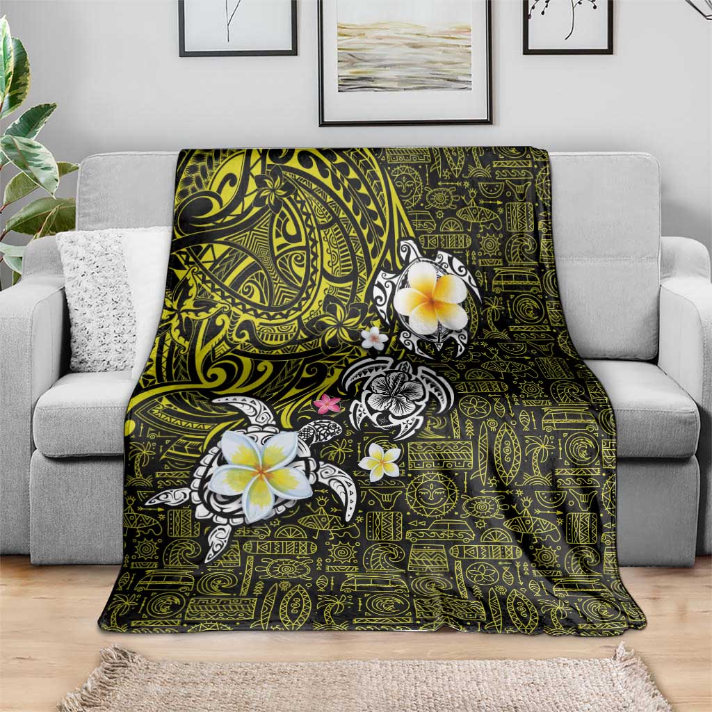 Hawaiian Turtle and Plumeria Blanket Polynesian Tattoo and Tribal Elements Pattern Yellow Color LT03 - Polynesian Pride