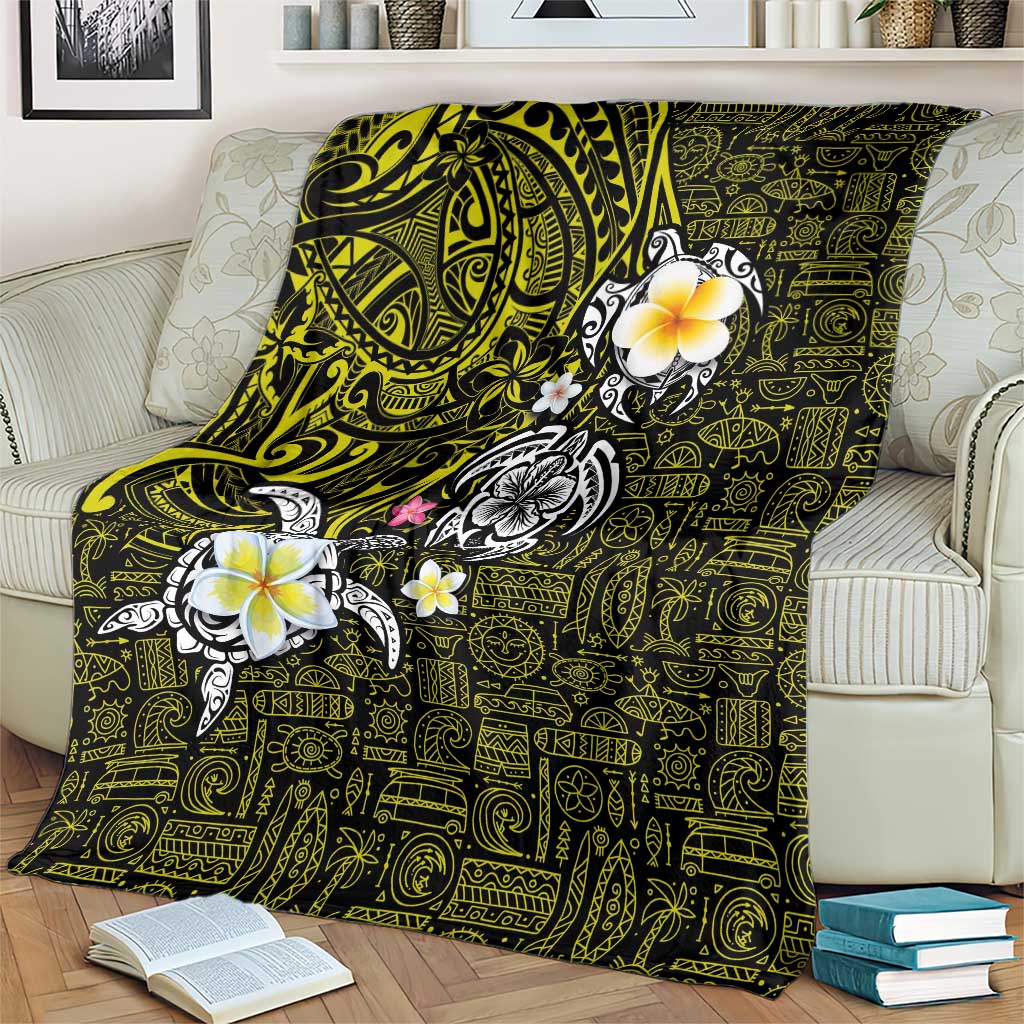 Hawaiian Turtle and Plumeria Blanket Polynesian Tattoo and Tribal Elements Pattern Yellow Color LT03 - Polynesian Pride