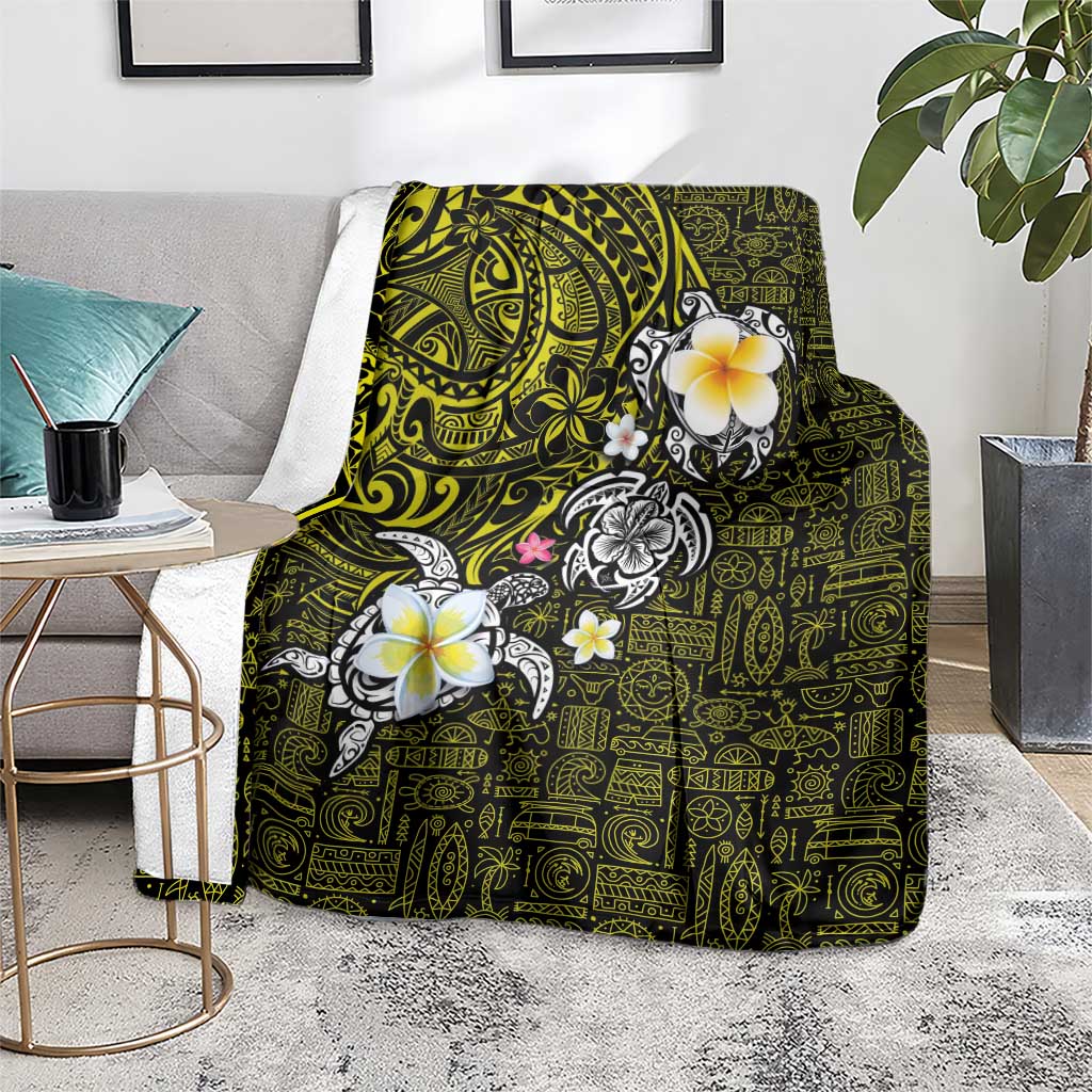 Hawaiian Turtle and Plumeria Blanket Polynesian Tattoo and Tribal Elements Pattern Yellow Color LT03 - Polynesian Pride