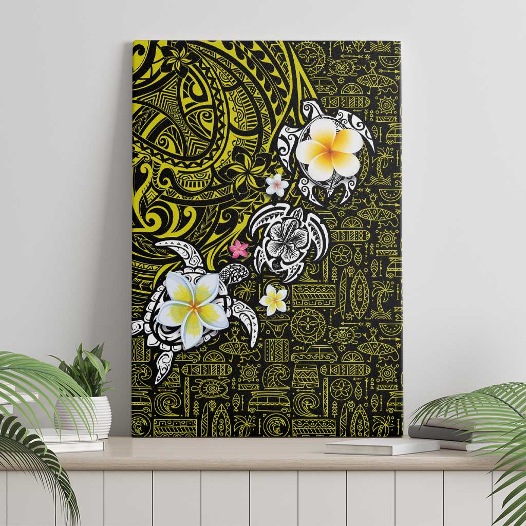 Hawaiian Turtle and Plumeria Canvas Wall Art Polynesian Tattoo and Tribal Elements Pattern Yellow Color LT03 - Polynesian Pride