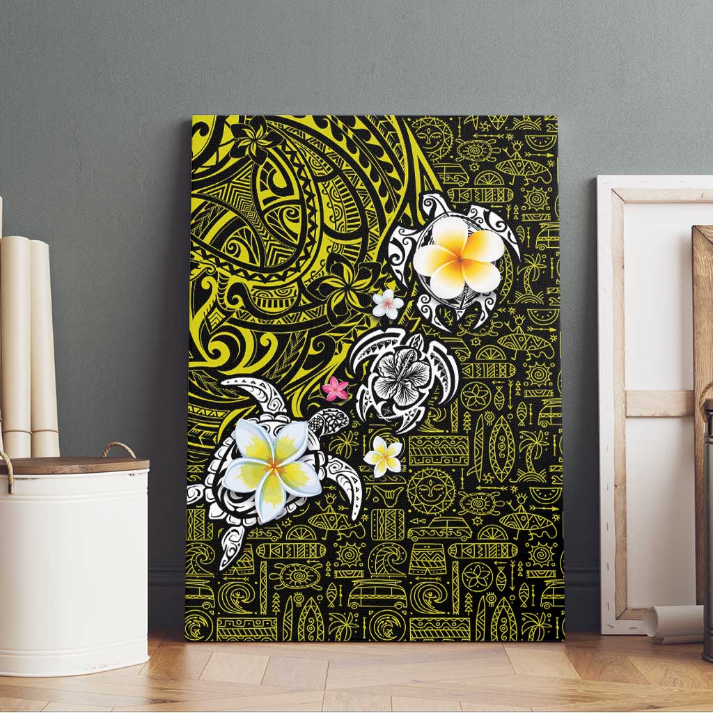 Hawaiian Turtle and Plumeria Canvas Wall Art Polynesian Tattoo and Tribal Elements Pattern Yellow Color LT03 - Polynesian Pride