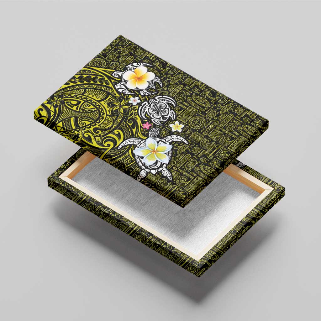 Hawaiian Turtle and Plumeria Canvas Wall Art Polynesian Tattoo and Tribal Elements Pattern Yellow Color LT03 - Polynesian Pride