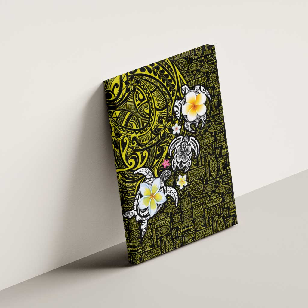Hawaiian Turtle and Plumeria Canvas Wall Art Polynesian Tattoo and Tribal Elements Pattern Yellow Color LT03 - Polynesian Pride