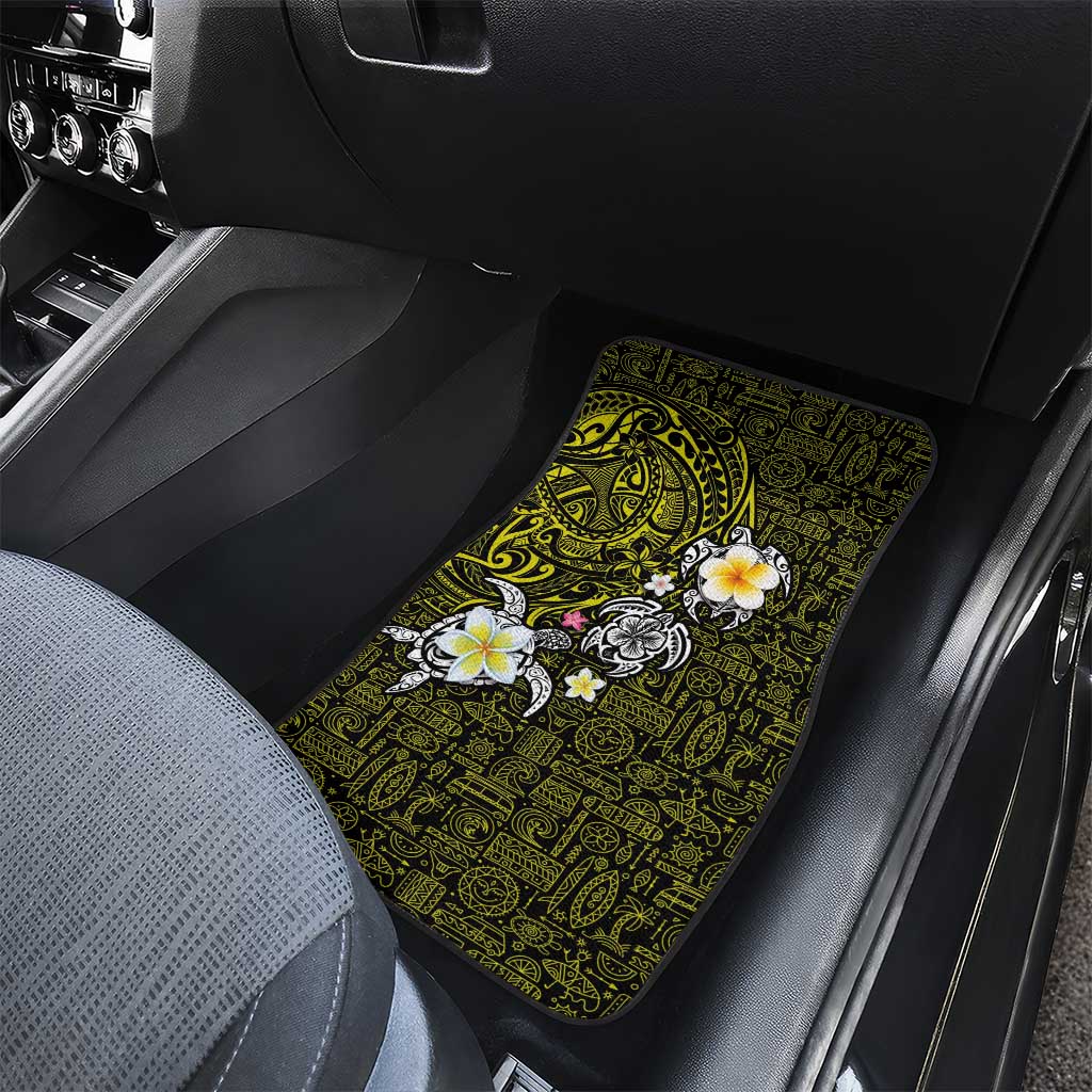 Hawaiian Turtle and Plumeria Car Mats Polynesian Tattoo and Tribal Elements Pattern Yellow Color
