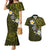 Hawaiian Turtle and Plumeria Couples Matching Mermaid Dress and Hawaiian Shirt Polynesian Tattoo and Tribal Elements Pattern Yellow Color