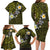 Hawaiian Turtle and Plumeria Family Matching Long Sleeve Bodycon Dress and Hawaiian Shirt Polynesian Tattoo and Tribal Elements Pattern Yellow Color