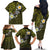 Hawaiian Turtle and Plumeria Family Matching Off The Shoulder Long Sleeve Dress and Hawaiian Shirt Polynesian Tattoo and Tribal Elements Pattern Yellow Color