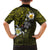 Hawaiian Turtle and Plumeria Family Matching Off Shoulder Short Dress and Hawaiian Shirt Polynesian Tattoo and Tribal Elements Pattern Yellow Color