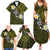 Hawaiian Turtle and Plumeria Family Matching Summer Maxi Dress and Hawaiian Shirt Polynesian Tattoo and Tribal Elements Pattern Yellow Color