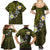 Hawaiian Turtle and Plumeria Family Matching Summer Maxi Dress and Hawaiian Shirt Polynesian Tattoo and Tribal Elements Pattern Yellow Color