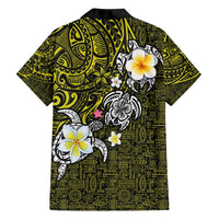 Hawaiian Turtle and Plumeria Family Matching Tank Maxi Dress and Hawaiian Shirt Polynesian Tattoo and Tribal Elements Pattern Yellow Color LT03 - Polynesian Pride