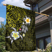 Hawaiian Turtle and Plumeria Garden Flag Polynesian Tattoo and Tribal Elements Pattern Yellow Color LT03 - Polynesian Pride