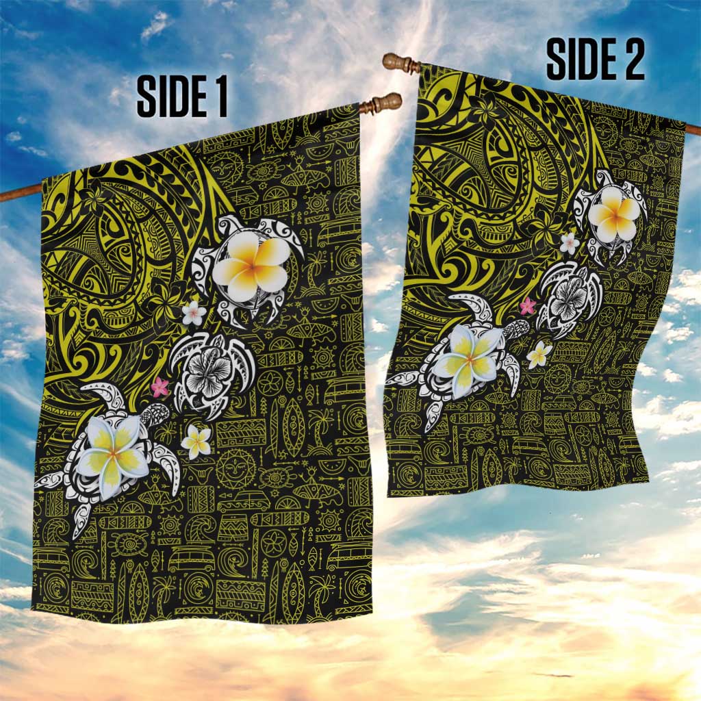 Hawaiian Turtle and Plumeria Garden Flag Polynesian Tattoo and Tribal Elements Pattern Yellow Color LT03 - Polynesian Pride