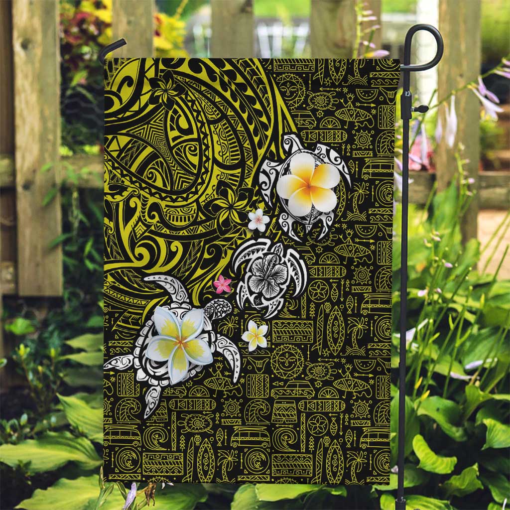 Hawaiian Turtle and Plumeria Garden Flag Polynesian Tattoo and Tribal Elements Pattern Yellow Color LT03 Garden Flag Yellow - Polynesian Pride