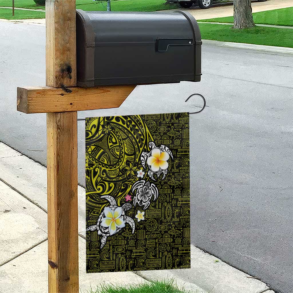 Hawaiian Turtle and Plumeria Garden Flag Polynesian Tattoo and Tribal Elements Pattern Yellow Color LT03 - Polynesian Pride