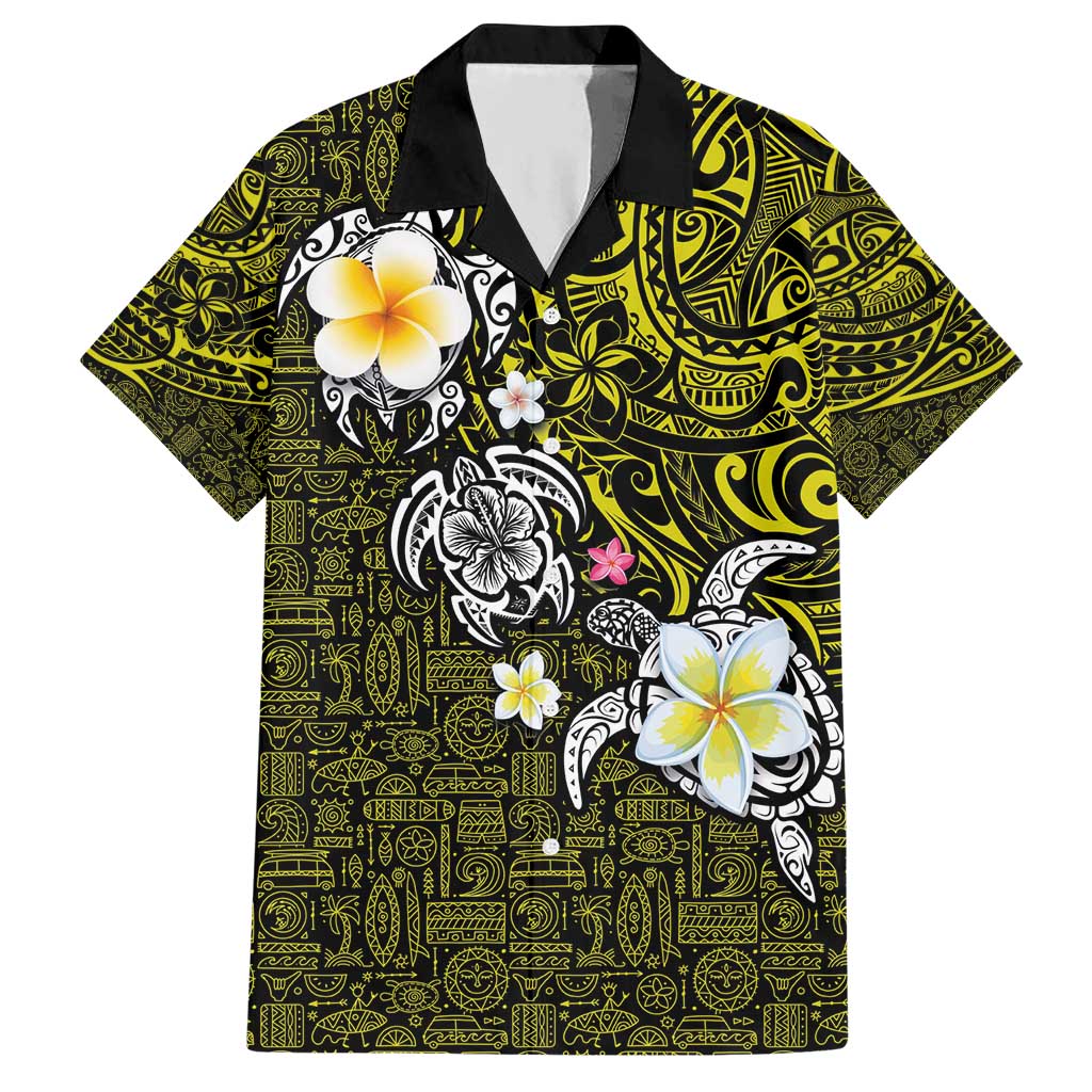 Hawaiian Turtle and Plumeria Hawaiian Shirt Polynesian Tattoo and Tribal Elements Pattern Yellow Color LT03 Yellow - Polynesian Pride