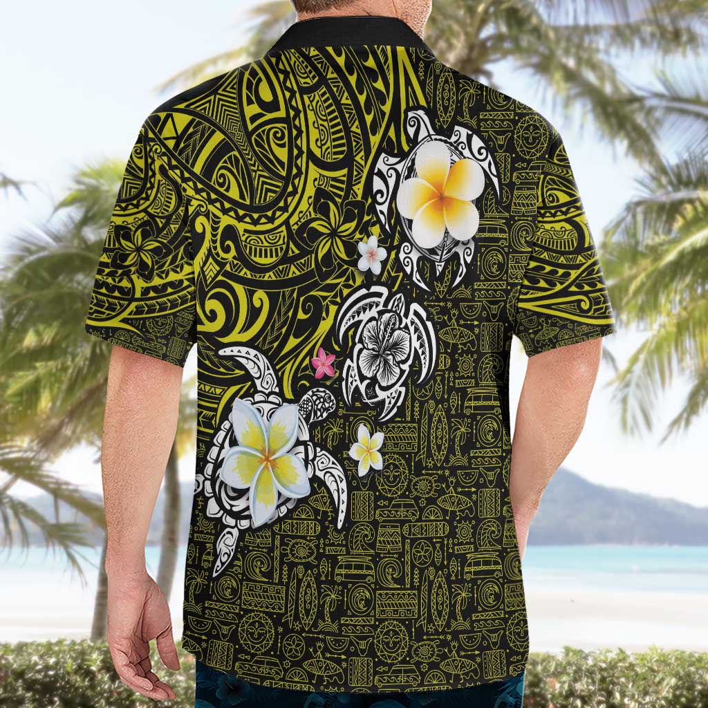 Hawaiian Turtle and Plumeria Hawaiian Shirt Polynesian Tattoo and Tribal Elements Pattern Yellow Color LT03 - Polynesian Pride