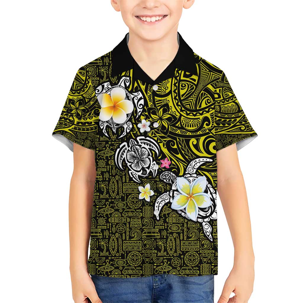 Hawaiian Turtle and Plumeria Hawaiian Shirt Polynesian Tattoo and Tribal Elements Pattern Yellow Color LT03 - Polynesian Pride