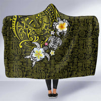 Hawaiian Turtle and Plumeria Hooded Blanket Polynesian Tattoo and Tribal Elements Pattern Yellow Color LT03 One Size Yellow - Polynesian Pride