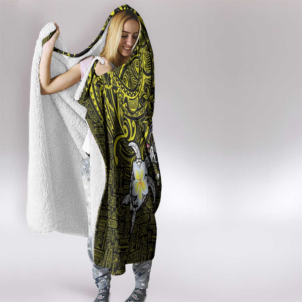 Hawaiian Turtle and Plumeria Hooded Blanket Polynesian Tattoo and Tribal Elements Pattern Yellow Color LT03 - Polynesian Pride