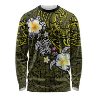 Hawaiian Turtle and Plumeria Long Sleeve Shirt Polynesian Tattoo and Tribal Elements Pattern Yellow Color LT03 Unisex Yellow - Polynesian Pride
