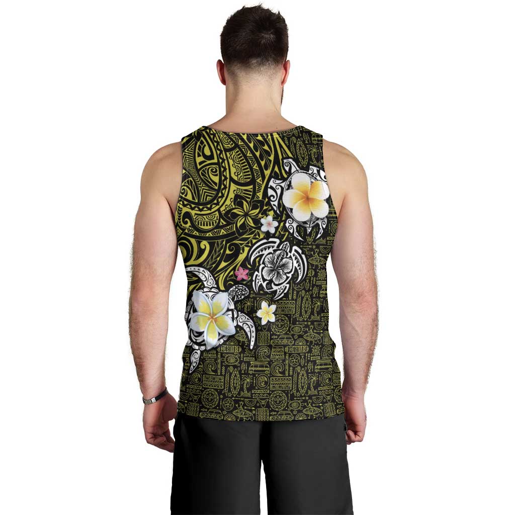 Hawaiian Turtle and Plumeria Men Tank Top Polynesian Tattoo and Tribal Elements Pattern Yellow Color LT03 - Polynesian Pride