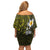 Hawaiian Turtle and Plumeria Off Shoulder Short Dress Polynesian Tattoo and Tribal Elements Pattern Yellow Color