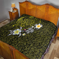 Hawaiian Turtle and Plumeria Quilt Polynesian Tattoo and Tribal Elements Pattern Yellow Color