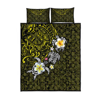 Hawaiian Turtle and Plumeria Quilt Bed Set Polynesian Tattoo and Tribal Elements Pattern Yellow Color LT03 - Polynesian Pride