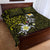 Hawaiian Turtle and Plumeria Quilt Bed Set Polynesian Tattoo and Tribal Elements Pattern Yellow Color