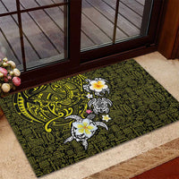 Hawaiian Turtle and Plumeria Rubber Doormat Polynesian Tattoo and Tribal Elements Pattern Yellow Color