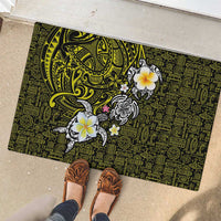 Hawaiian Turtle and Plumeria Rubber Doormat Polynesian Tattoo and Tribal Elements Pattern Yellow Color