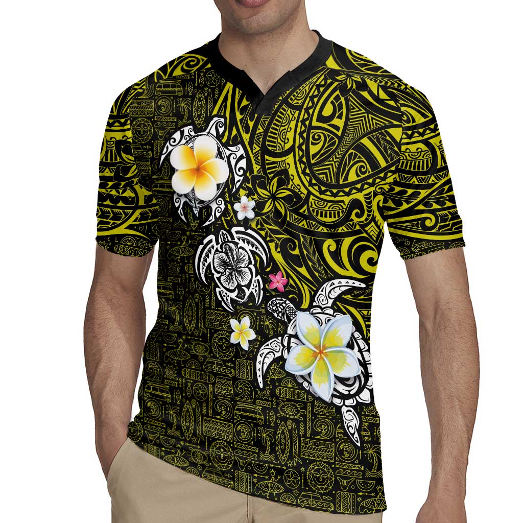 Hawaiian Turtle and Plumeria Rugby Jersey Polynesian Tattoo and Tribal Elements Pattern Yellow Color LT03 - Polynesian Pride
