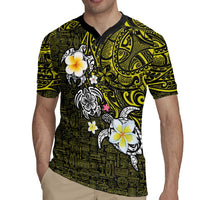 Hawaiian Turtle and Plumeria Rugby Jersey Polynesian Tattoo and Tribal Elements Pattern Yellow Color LT03 - Polynesian Pride