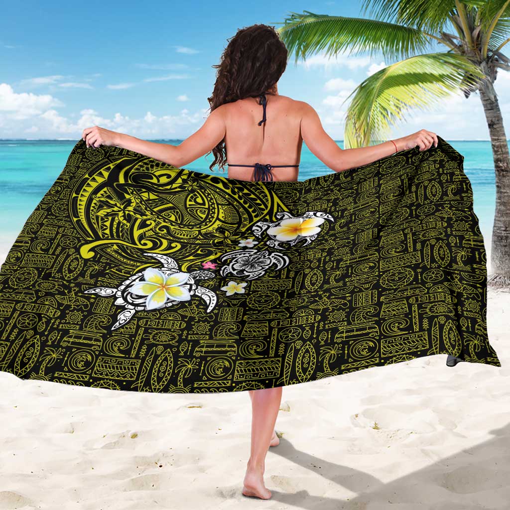 Hawaiian Turtle and Plumeria Sarong Polynesian Tattoo and Tribal Elements Pattern Yellow Color
