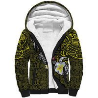 Hawaiian Turtle and Plumeria Sherpa Hoodie Polynesian Tattoo and Tribal Elements Pattern Yellow Color LT03 Unisex Yellow - Polynesian Pride