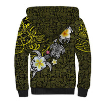 Hawaiian Turtle and Plumeria Sherpa Hoodie Polynesian Tattoo and Tribal Elements Pattern Yellow Color LT03 - Polynesian Pride