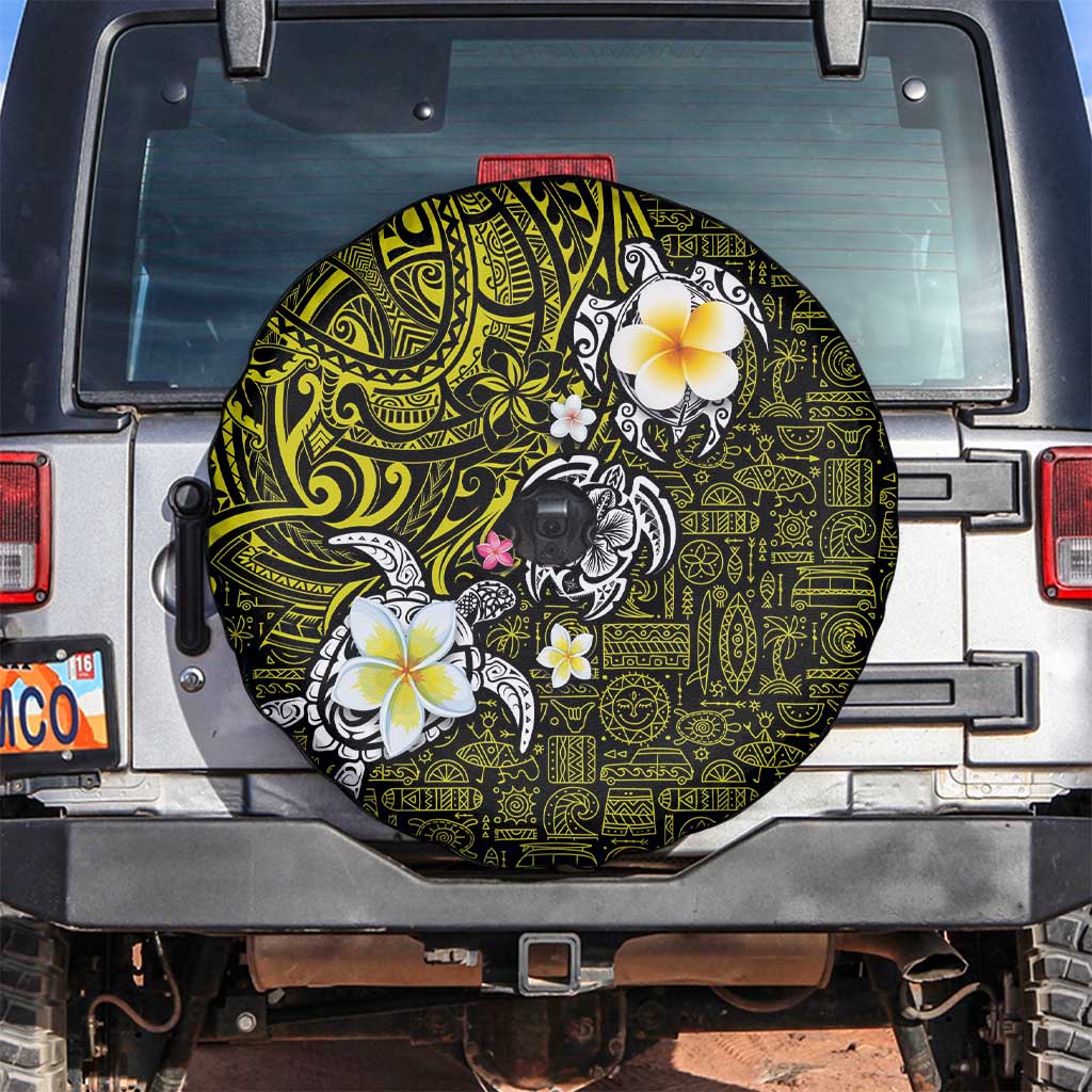 Hawaiian Turtle and Plumeria Spare Tire Cover Polynesian Tattoo and Tribal Elements Pattern Yellow Color LT03 Yellow - Polynesian Pride