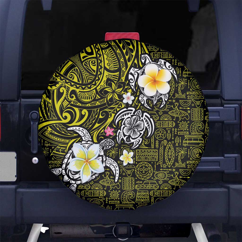Hawaiian Turtle and Plumeria Spare Tire Cover Polynesian Tattoo and Tribal Elements Pattern Yellow Color LT03 - Polynesian Pride