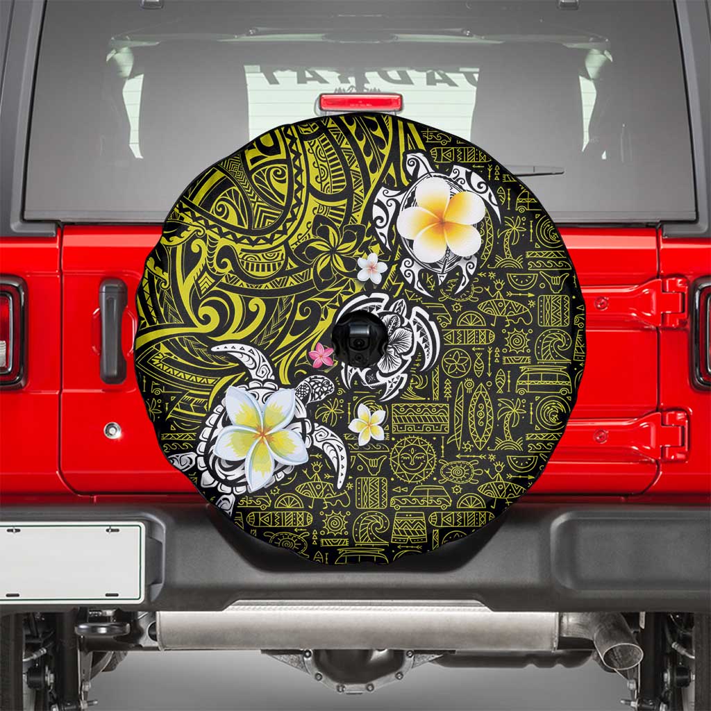 Hawaiian Turtle and Plumeria Spare Tire Cover Polynesian Tattoo and Tribal Elements Pattern Yellow Color LT03 - Polynesian Pride