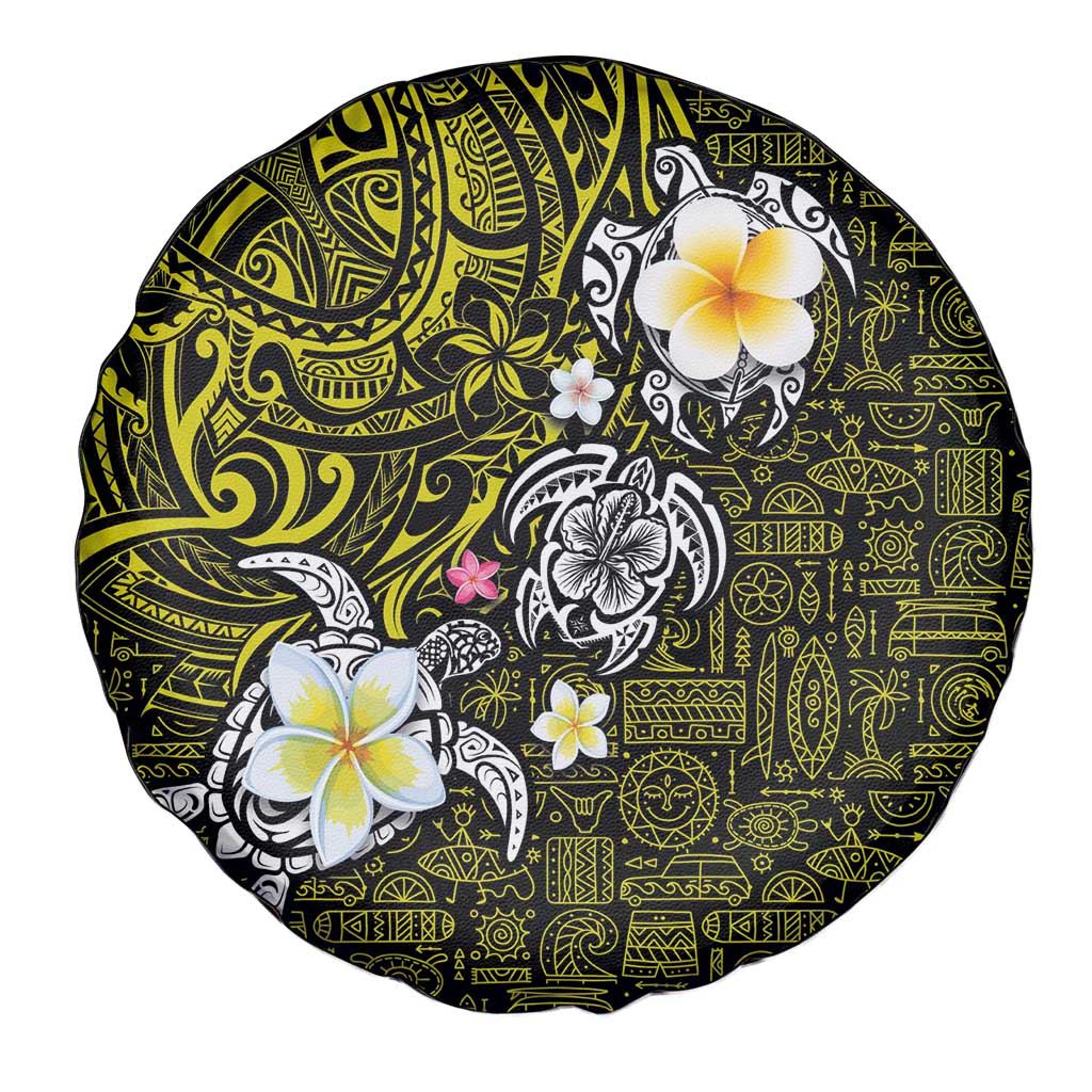 Hawaiian Turtle and Plumeria Spare Tire Cover Polynesian Tattoo and Tribal Elements Pattern Yellow Color LT03 - Polynesian Pride