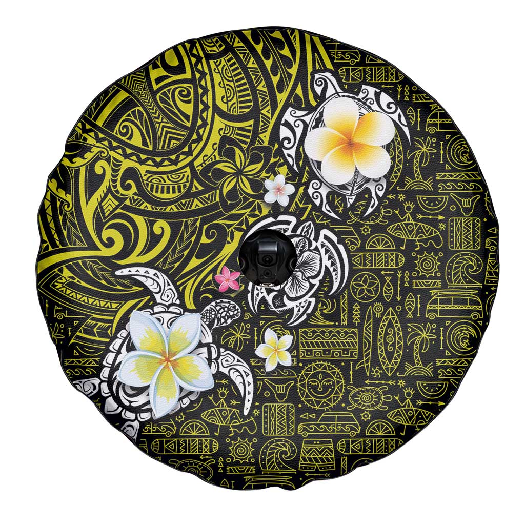 Hawaiian Turtle and Plumeria Spare Tire Cover Polynesian Tattoo and Tribal Elements Pattern Yellow Color LT03 - Polynesian Pride