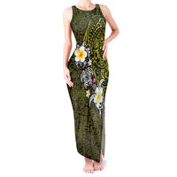 Hawaiian Turtle and Plumeria Tank Maxi Dress Polynesian Tattoo and Tribal Elements Pattern Yellow Color LT03 Women Yellow - Polynesian Pride