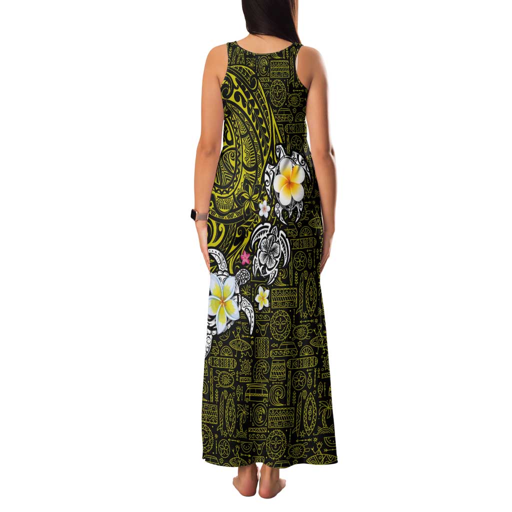 Hawaiian Turtle and Plumeria Tank Maxi Dress Polynesian Tattoo and Tribal Elements Pattern Yellow Color LT03 - Polynesian Pride