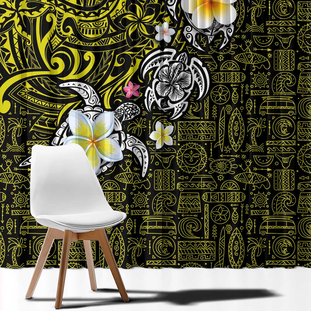 Hawaiian Turtle and Plumeria Window Curtain Polynesian Tattoo and Tribal Elements Pattern Yellow Color LT03 - Polynesian Pride