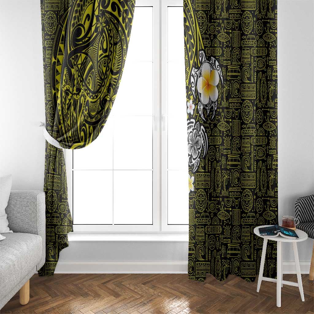 Hawaiian Turtle and Plumeria Window Curtain Polynesian Tattoo and Tribal Elements Pattern Yellow Color LT03 - Polynesian Pride